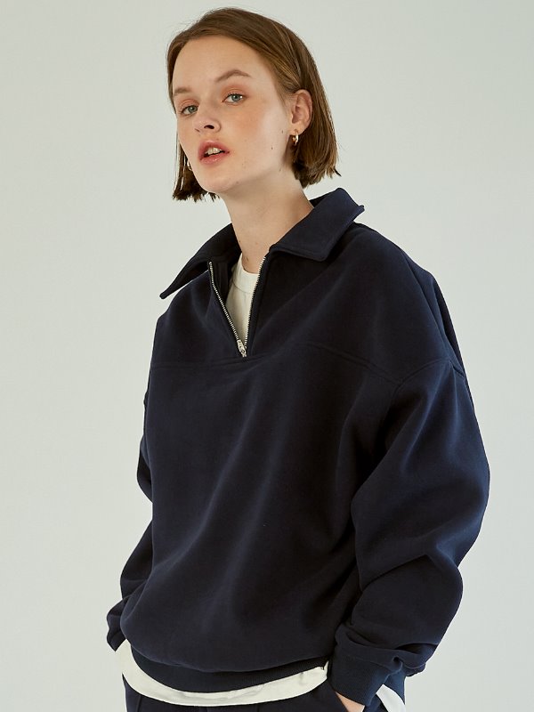 [FW] [기모있음] Half Zip Up Sweatshirt [Navy]