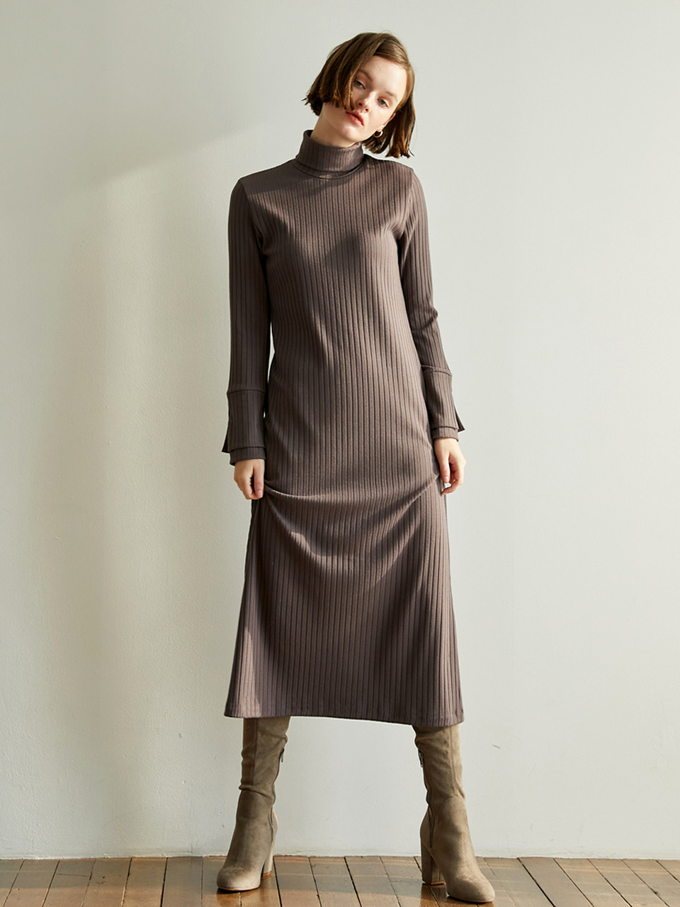 Layered Sleeve Long Dress [Cocoa Brown]