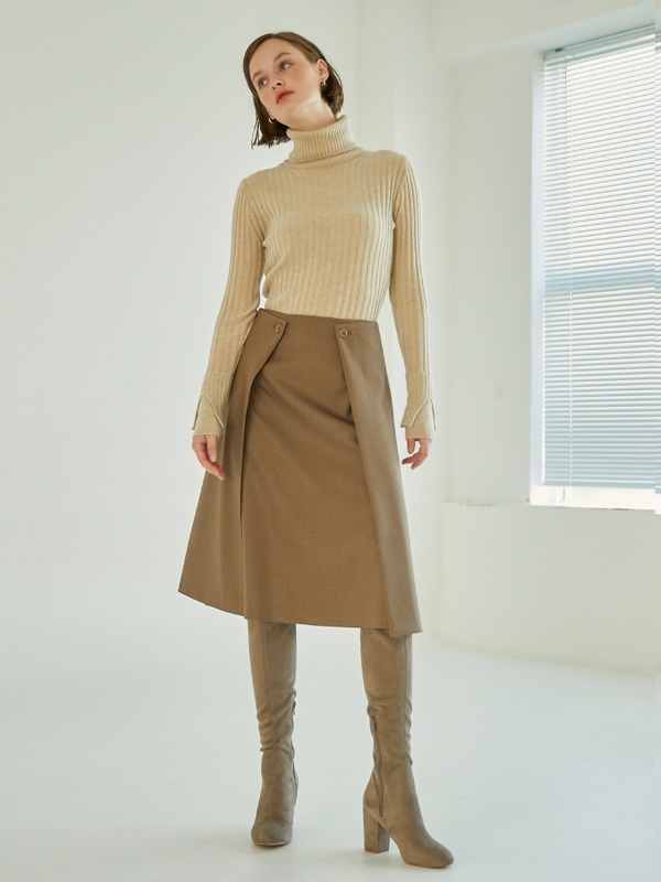 Double Lap Midi Skirt [Khaki Brown]
