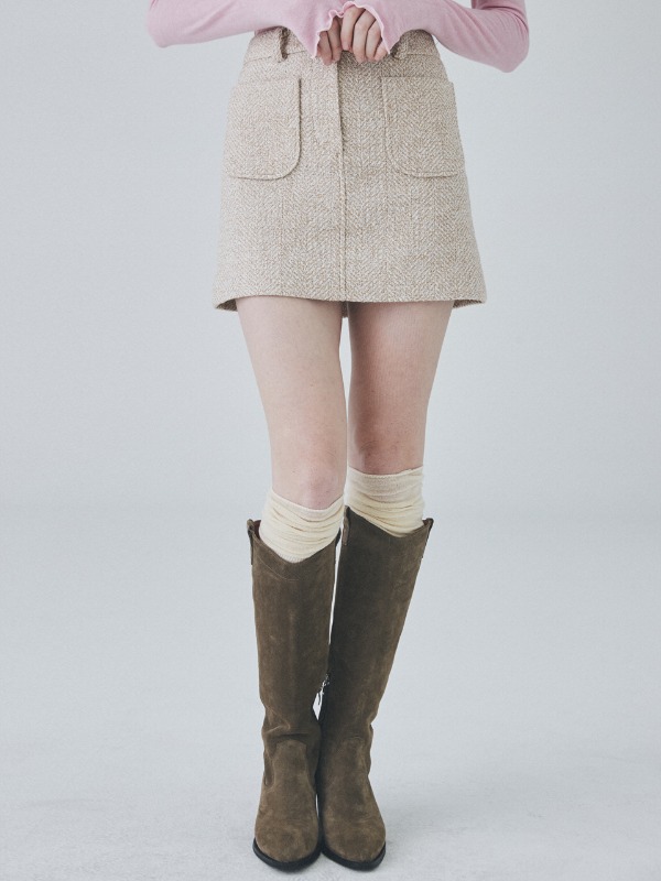 Tweed Mini Skirt [Beige]